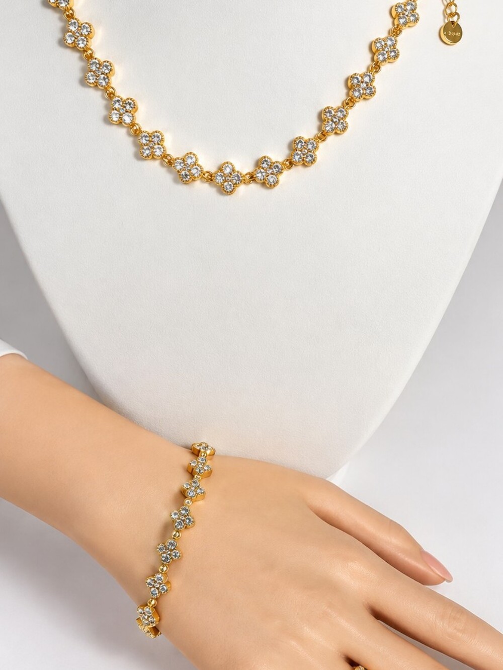 18K Gold Plated Stainless Steel Clover Bracelet & Ring + FREE Necklace